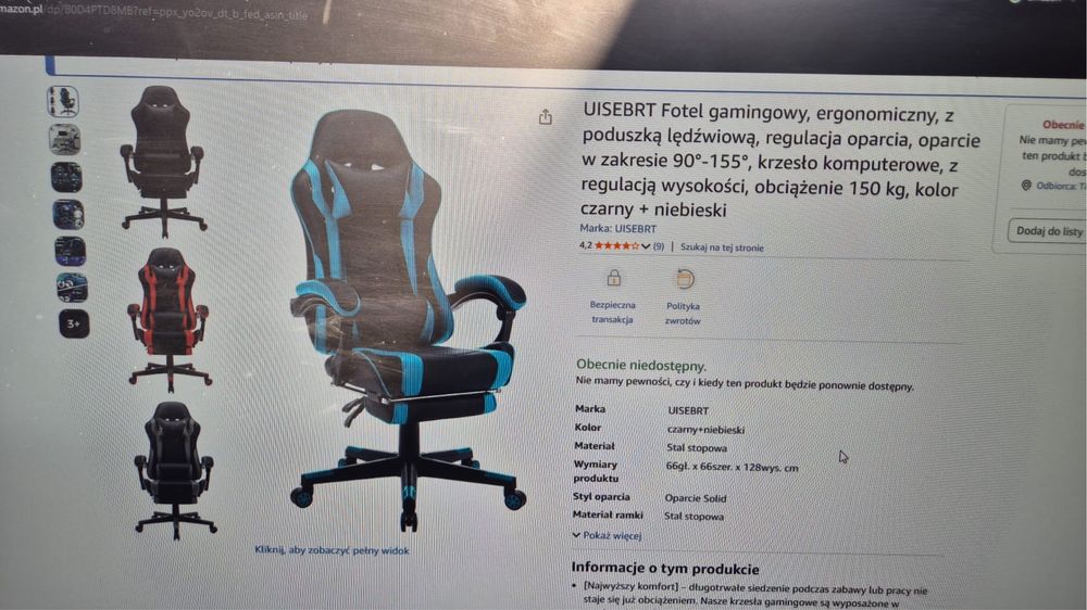 UISEBRT fotel gamingowy