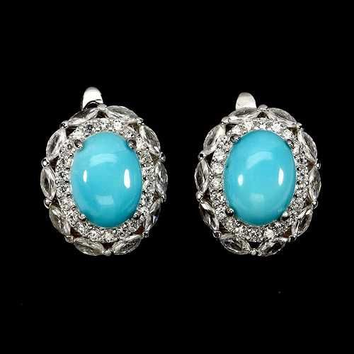 Серьги из серебра 925 пробы с овальной бирюзой 8x6 мм