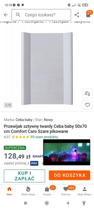 Przewijak twardy Ceba baby karo solidny, błękitny niebieski