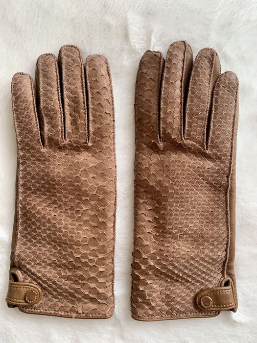 BURBERRY rękawice damskie brązowe kamelowe • skóra wełna merino
