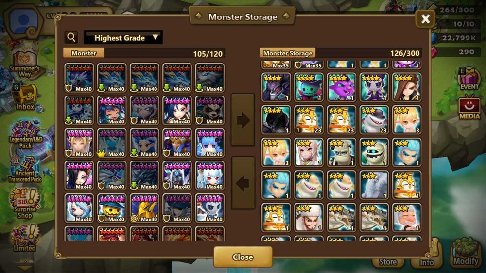Акаунт Summoners War. 9 років Акаунту, 120шт 40лвл персонажів.