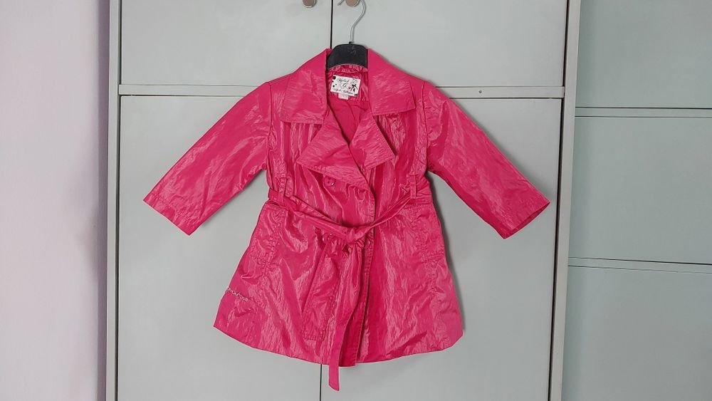 Płaszczyk dziecięcy, dziewczęcy, różowy, wiosenno jesienny
