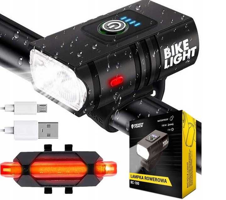 Lampka Rowerowa 800 lm + Tylna Lampka