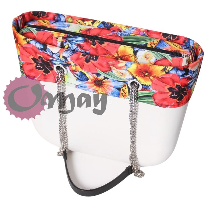 Czarny organizer OBAG MINI +OPASKA kwiaty maki 2 kieszenie wkład OMAY