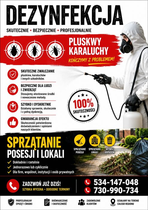 sprzątanie, Dezynsekcja lokali pranie dywanów Tapicerki samochodowej
