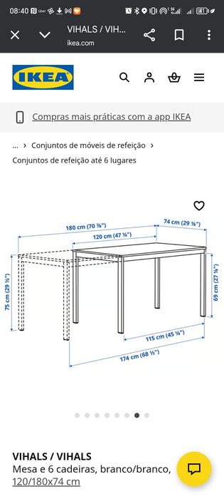 Mesa extensível de 6 cadeiras