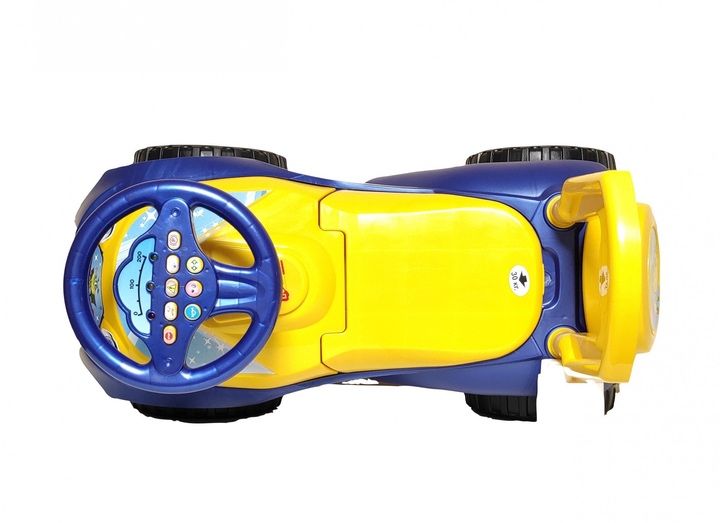 Машинка толокар Doloni Toys жовто-синя з багажником і спинкою