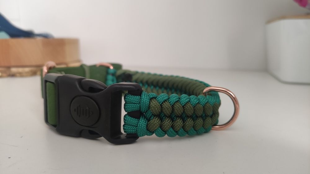 Obroża ręcznie robiona dla psa 2,5 cm 2cm zielona houndloop sznurkowa