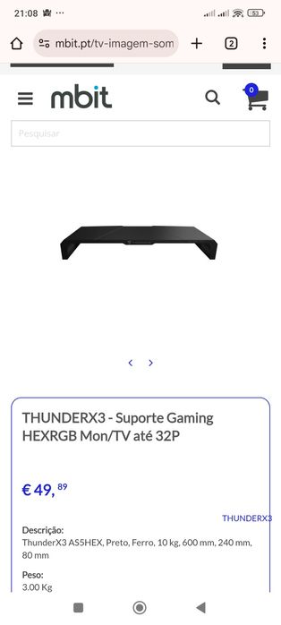 THUNDERX3 - Suporte Gaming HEXRGB Mon/TV até 32P