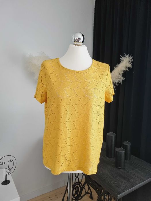 Bluzka elegancka letnia ażurowa koronka 38 M żółta moda wakacje