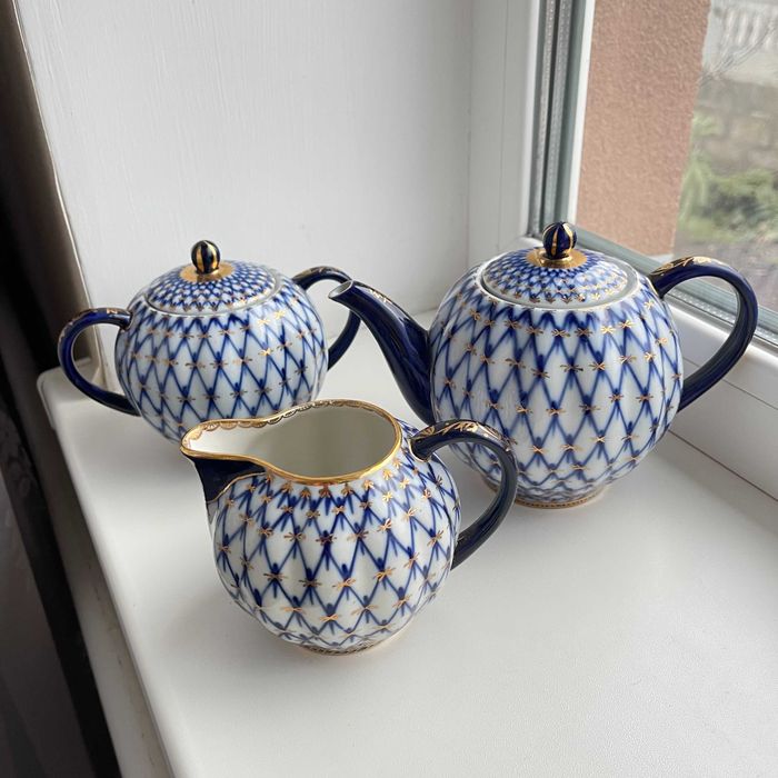 Чайный сервіз Тюльпан кобальтов сетка Ленінградского фарфорового завод