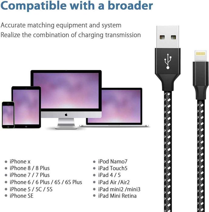 Zestaw 3 Kabli USB do LIGHTNING 1m
