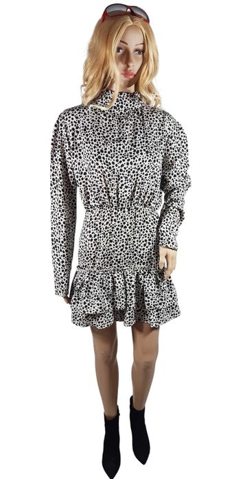 Nowa sukienka PrettyLittleThing 40,L falbana wzór cętki