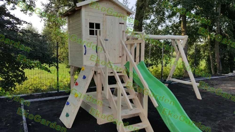 Place zabaw, domki dla dzieci, huśtawki