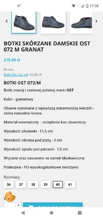 botki damskie skórzane 26 cm,granat