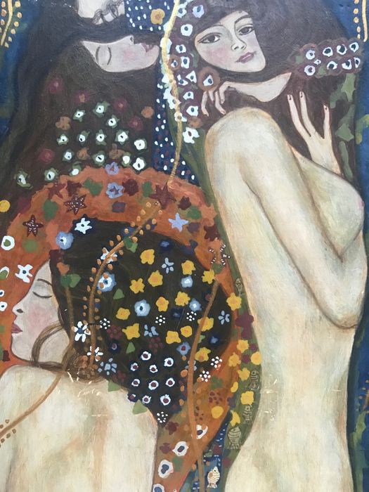 Klimt w miniaturze malowany jak ikona na drewnie