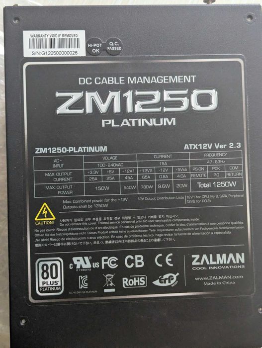 PSU SeaSonic Gold Focus Plus 1000W, Zalman 1250W Platinum