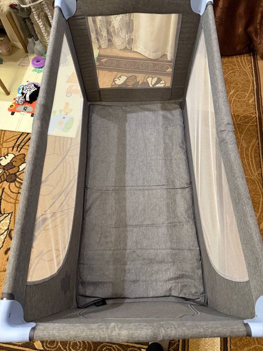 Ліжко-манеж Kinderkraft Joy Blue сіре з блакитним