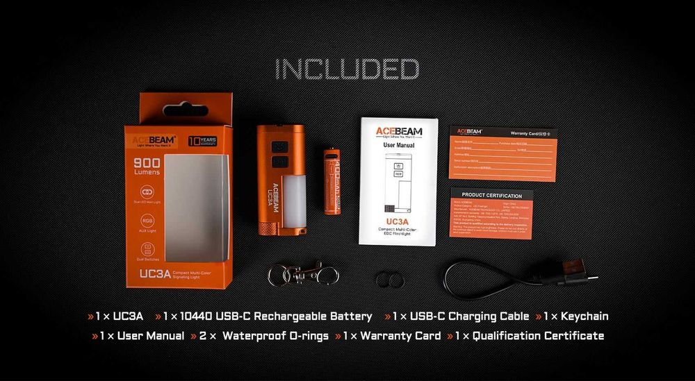 НОВИНКА! Acebeam UC3A Компактний Ліхтар (900 Люменів, 85 Метрів, Магніт, RGB)