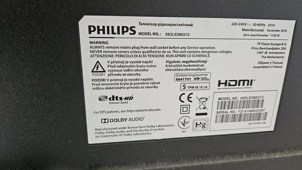 Telewizor Philips 55 cali 55OLED803/12 OLED Ambilight, Smart TV
55  ca
