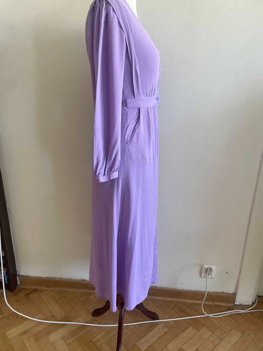 Liliowa sukienka z wiskozy, francuski Vintage.
