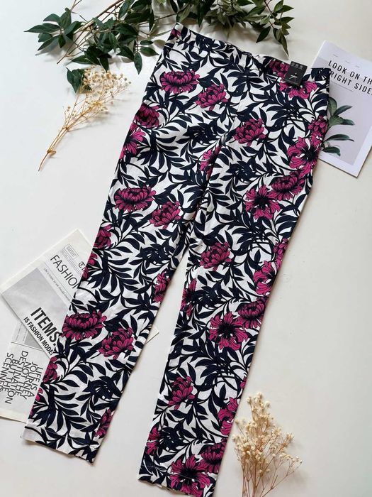 Nowe bawełniane spodnie we wzory floral print 38 M