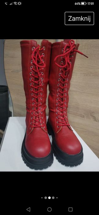 Czerwone kozaki workery trapery glany sznurowane r. 36 r. 37