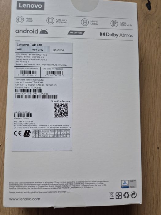 Tablet Lenovo TAB M8 Gwarancja 3 genera.