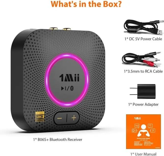Bluetooth 5.2 Hi-Fi аудіоресивер 1Mii B06S+ (LDAC 990 kbps, aptX HD/LL, 3.5mm/RCA)