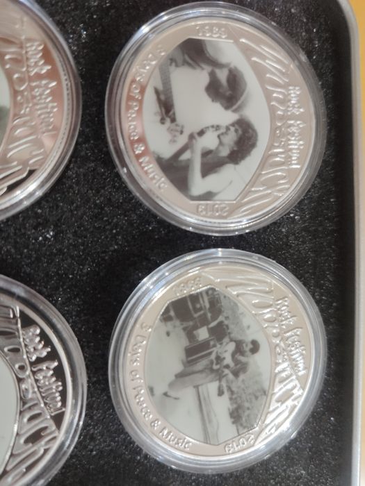 Zestaw monet medali kolekcjonerskich 5 sztuk Woodstock Rock Festival