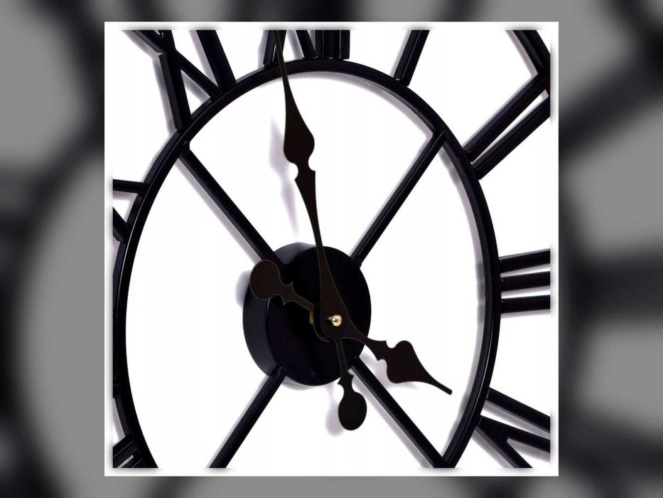 Nowy Zegar Ścienny Loft Metalowy Czarny 50 Cm Cyfry Rzymskie Retro