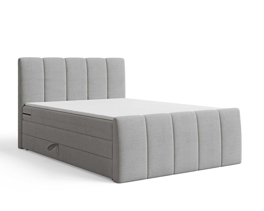 Łóżko kontynentalne tapicerowane BIANCO z materacami i pojemnikiem