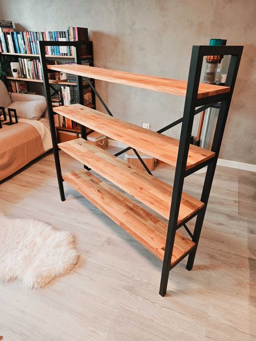 Regał na książki - styl Loft - Dąb Olejowany i metal malowany proszkowo, praktycznie nowy