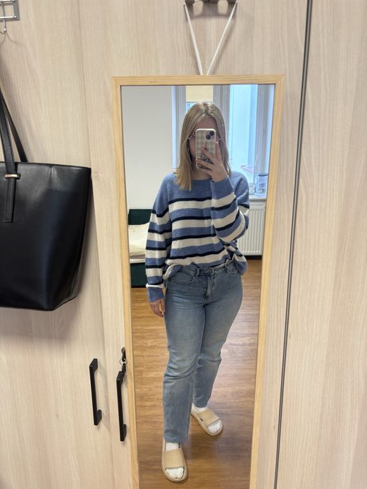 Biało  niebieski sweter swterek z wełną h&m L  40 12