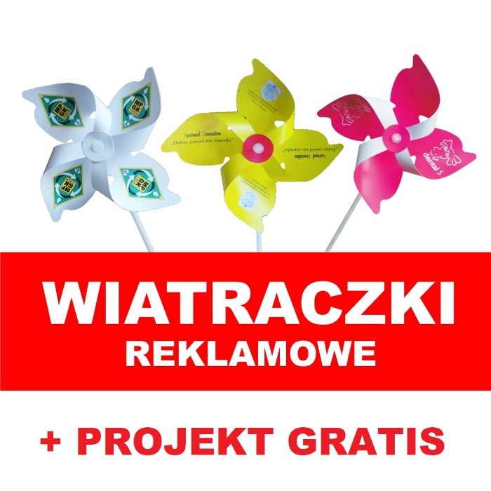 100 szt Wiatraczki reklamowe nadruk z projektem faktura VAT