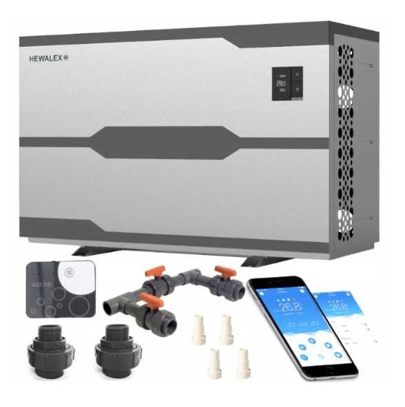 Basenowa pompa ciepła inwerter 7,1 kW HEWALEX ze sprężarką Mitsubishi w komplecie bajpas i wifi