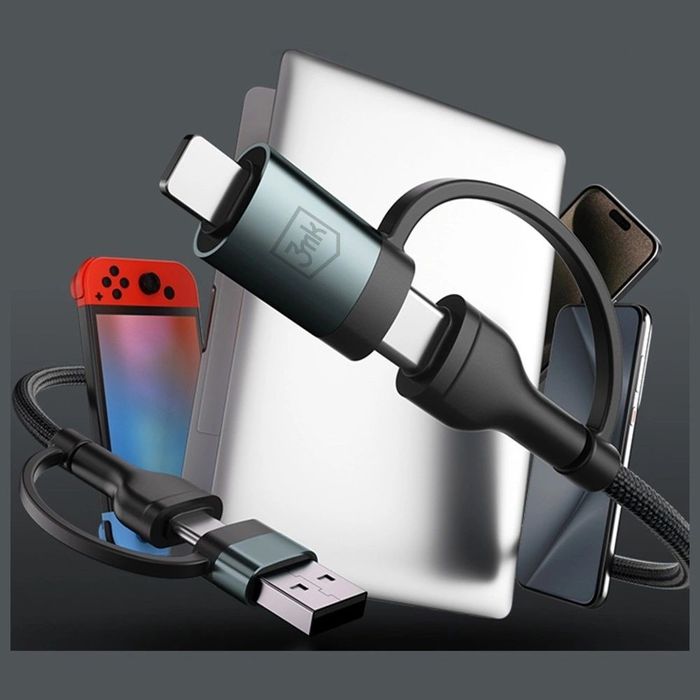 Kabel USB-A / USB-C / USB-C/Lightning 3MK Hyper Cable 1.2m 9V/2A 60W