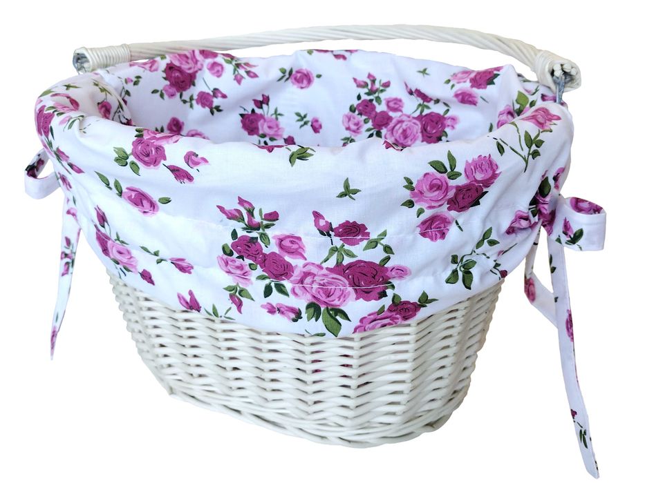 Kosz wiklinowy bielony na kierownicę z uchwytem + wkład Jackmar