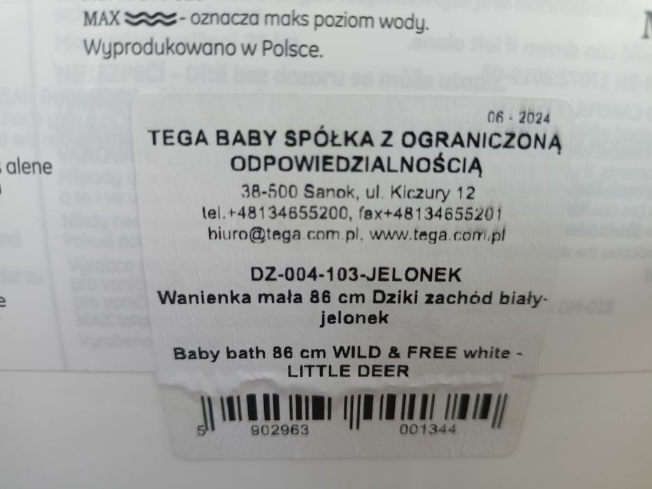 wanienka dla niemowląt 86 cm ze stojakiem