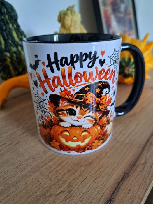 Kubek Happy Halloween – kotek i dynia