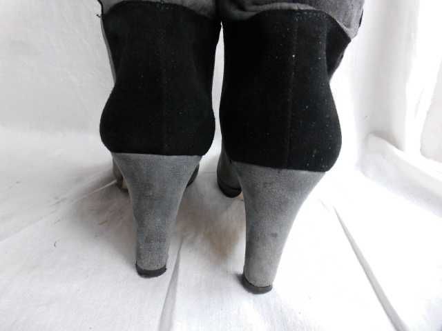 Venezia zamszowe skórzane kozaki szaro-czarne platforma 36