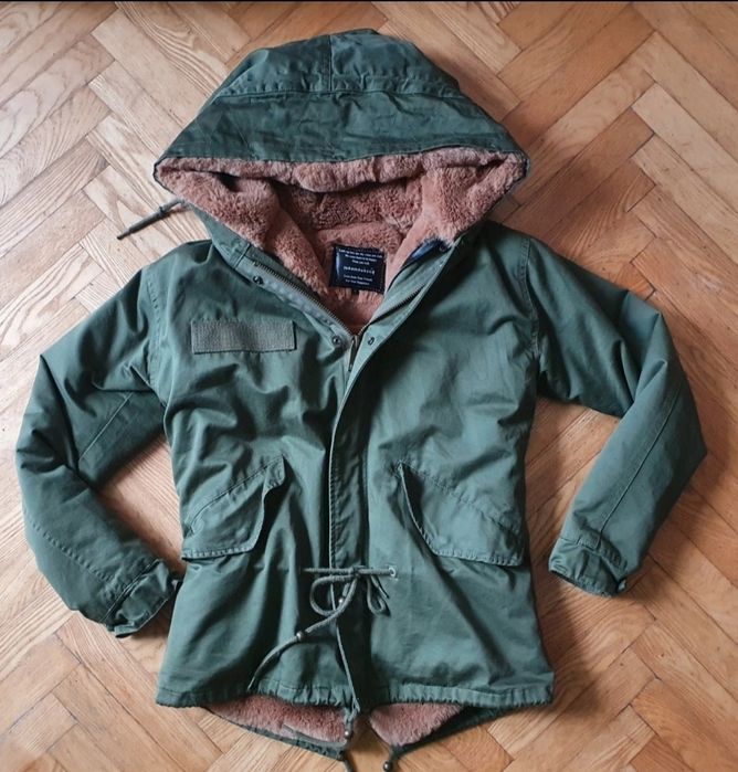Kurtka khaki na podszewce z misia, rozmiar S