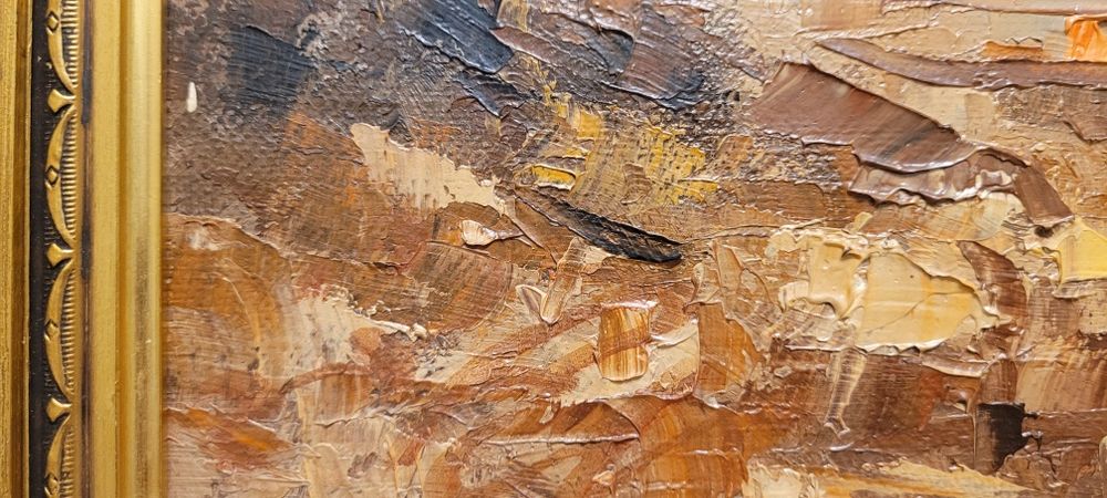 Obraz olejny J.P. Nielsen, 45×55 cm, oryginalna etykieta galerii