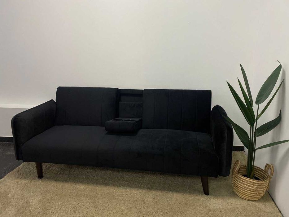 Sofá cama em veludo com suporte para copo e portes grátis