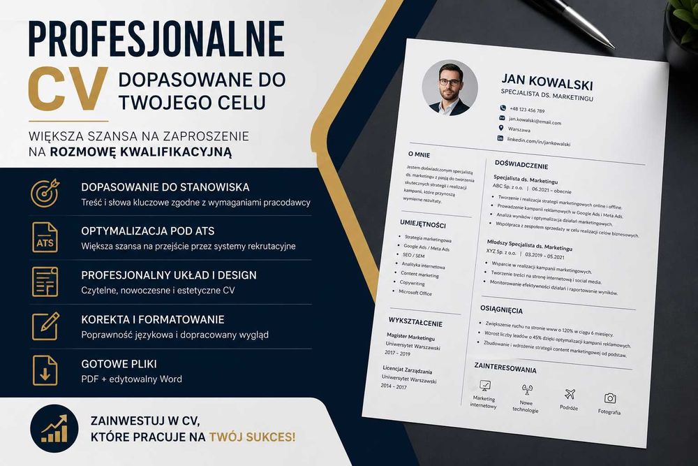 Profesjonalne CV dopasowane do konkretnego stanowiska - cała Polska / szybko / tanio
