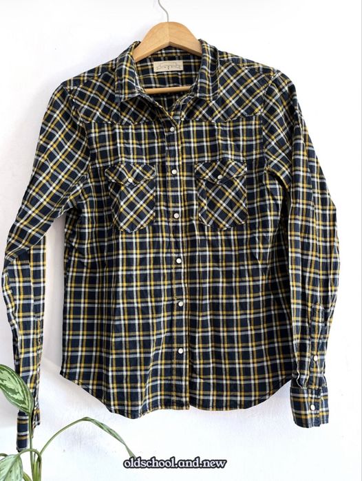 Camisa Flanela aos Quadrados Azul e Amarelo M