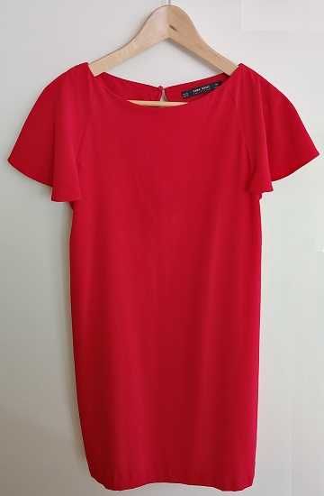 ZARA BASIC luźna sukienka ozdobne rękawki 34/XS