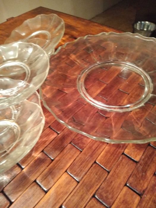 Szklany garnitur do ciasta art deco Huta Niemen wzór 1771