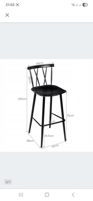 Hoker, krzesło barowe, czarne, metalowe 2 szt