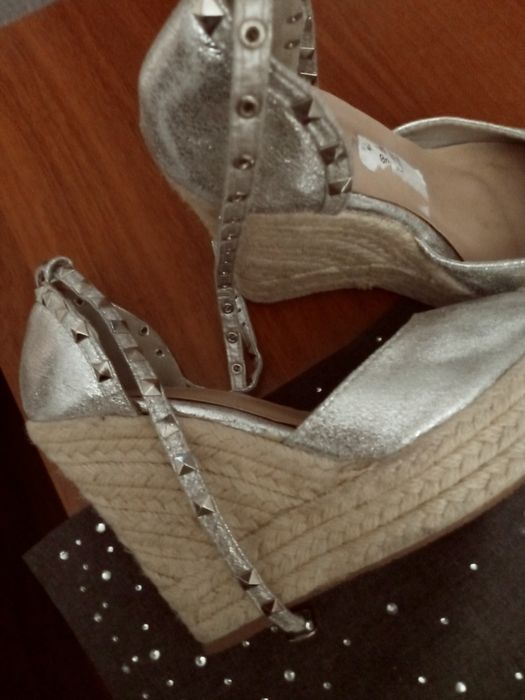 Buty espadryle 36 srebrne koturna slomka